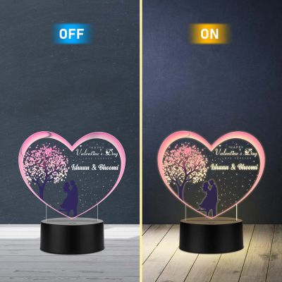 Happy Valentines Day Love Forever Personalized Couple Name LED Night Lamp with Warm White Light Valentines Day Gift for Husband Wife Romantic Light